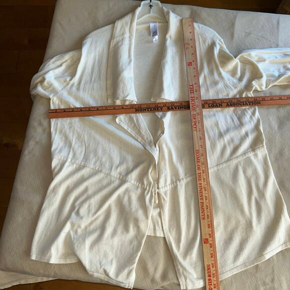 EUC Wynne Lounge Cardigan Jacket Womens Large Cream Drawstrings Layers - Picture 10 of 10